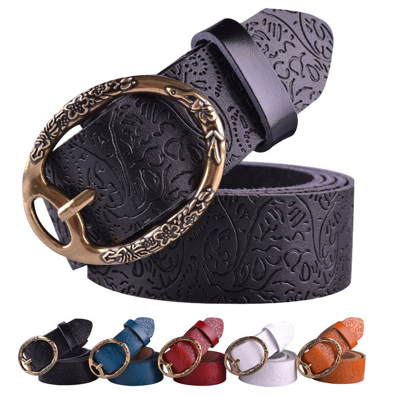 100% Genuine leather belts for women fashion vintage metal belt de couro strap wholesale female ...