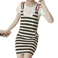 Fashion Summer Dress Maternity Wear Patchwork Stripe Pattern Pregnancy Dress Two piece set Print T shirt