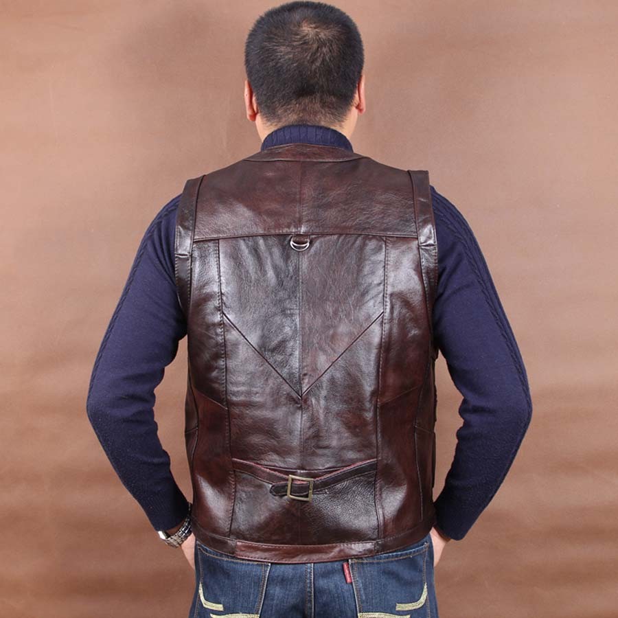 2019 Wholesale New Arrival Genuine Leather Vest Mens Sleeveless Jackets Pockets Vests Waistcoat ...