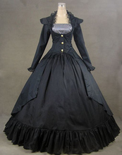 Black Gothic Cotton Victorian Ball Gown Vintage Dress