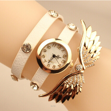 Hot Sale Women Watch 2015 New Fashion Brand Quartz Watch Rhinestone Leather Angel Wing Dress Watch Women Casual Watch Wristwatch