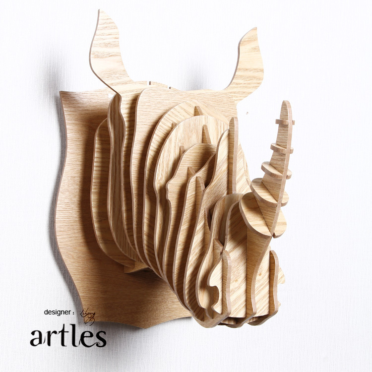 Indian style rhino head wall decor,DIY wooden animal head wall craft,creative store Bar Restaurant ornament free shipping