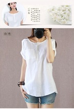 new fashion summer style cotton linen plus size casual blusas femininas 2015 t shirt women t