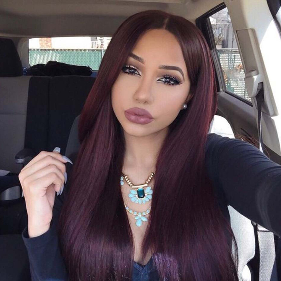 Silky Straight #99j Lace Front Wig Human Hair Virgin 99j Middle Part Full Lace Wigs with Baby Hair Natural Hairline
