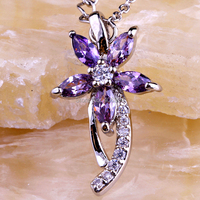 lingmei Free Shipping Jewelry Amethyst White Topaz Silver Chain Necklace Pendant Wholesale Exquisite Flower Design For Women