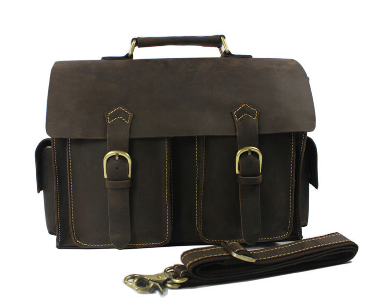 Wholesale Retail Cowboy style Cool Men's  Full Grain Bull Real Leather Shoulder Bag Messenger Bag Briefcase