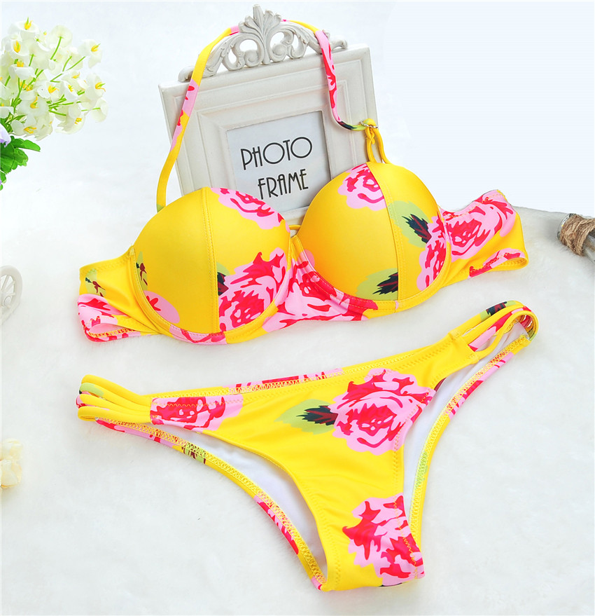 Sexy Floral Print Halter Strappy Bikini Set with Padded Push up Swimwear For Women Biquini Bathing Suit Swimsuit 2016 Sale New Sexy Floral Print Halter Strappy Bikini Set with Padded Push up Swimwear For Women Biquini Bathing Suit Swimsuit 2016 Sale New