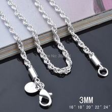 16-24INCHES Free shipping Beautiful fashion Elegant 925 Sterling silver charm Rope chain retro pretty Girl Necklace jewelry