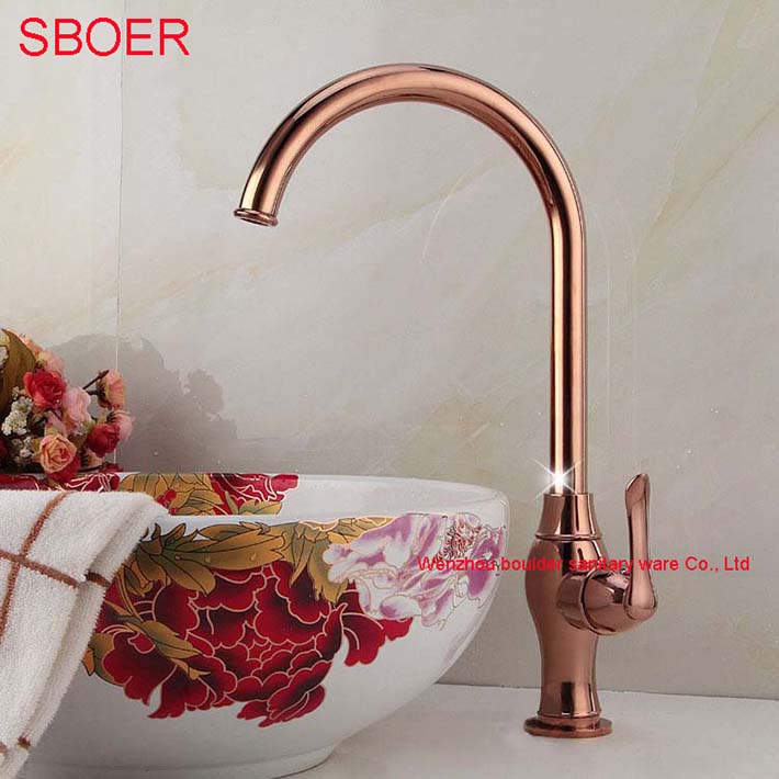 Charming Luxury Elegant Kitchen Rose gold Finish Basin Faucet, Single Handle Deck Mounted Brass Copper Mixer Tap torneiras