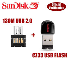 100% Original GenuineSandisk Cruzer Fit CZ33 usb flash drive  8GB 8G mini + OTG adapter for Android Smartphone