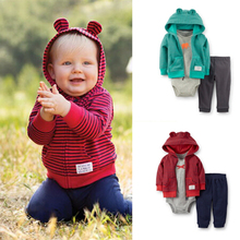2015 fashion spring brand carters baby boy girls hoodies coat bodysuit pants 3pcs clothing sets sport