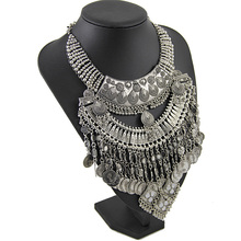 New fashion ancient silver coin women exaggerated metal stout maxi statement Necklaces Pendants wholesale jewelry NK980