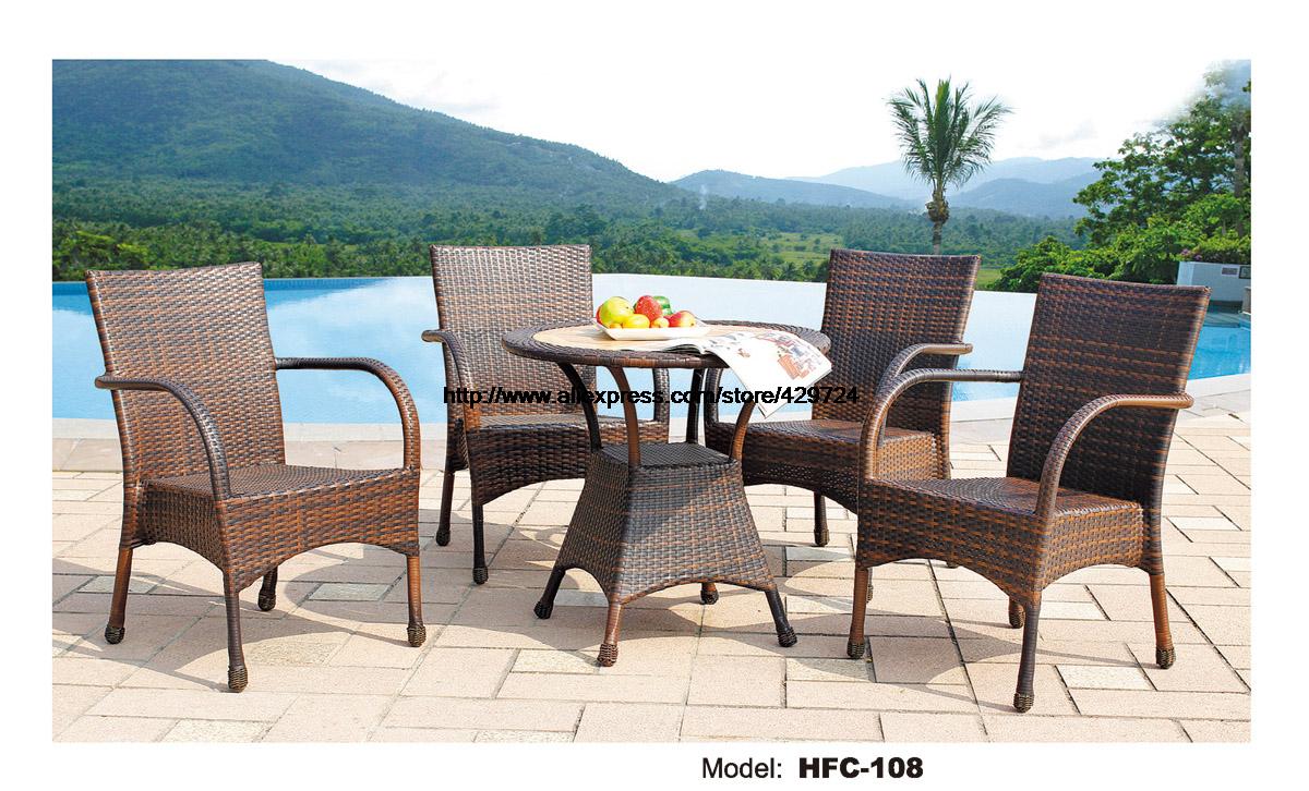 High Back Rattan Chairs 80CM Round Small Table Leisure Swing Pool