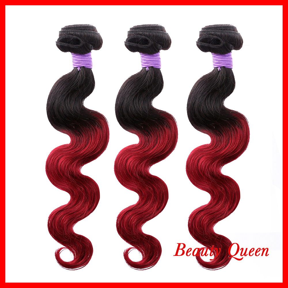 7A Queen Hair Products Peruvian Ombre Body Wave Virgin Hair Two Tone 1B/Burgundy 3pcs 12-26