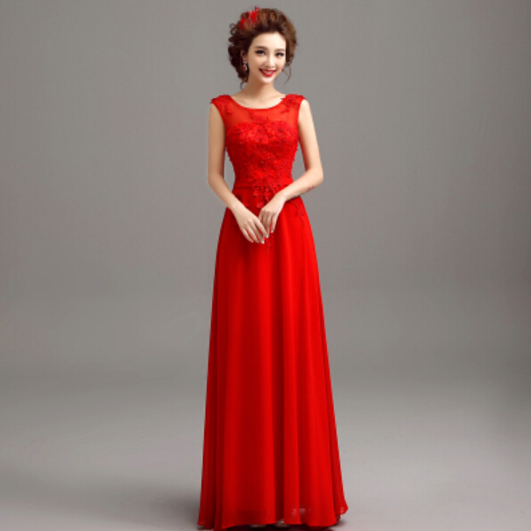 Elegant-Evening-Dress-Women-Red-Lace-Flowers-Prom-Party-Dress-Bridal ...