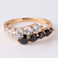 2014 Classic 18K Gold Filled Rings White Black Crystals CZ Eternal Engagement Love Rings For Women