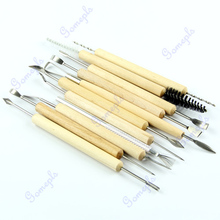 Free Shipping 11pcs Wood Handle Wax Pottery Sculpture Clay Carving Modeling Tool DIY Craft Set