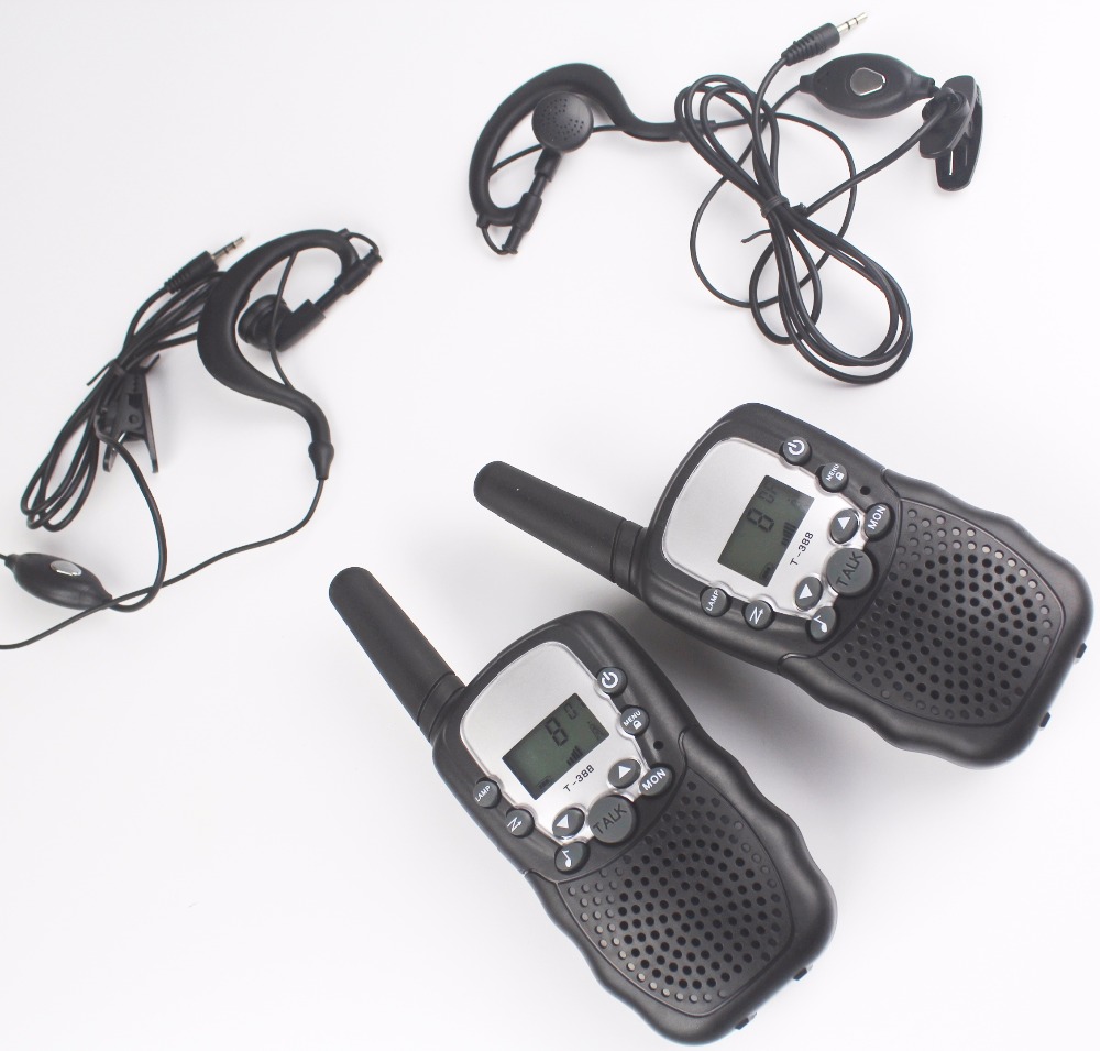 classical 5km radio walkie talkie pair T388 black walky talky VOX hand-free with walkie-talkie earphones +led flashlight