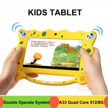 7 inch Kids Tablet PC Plate SpongeBob Allwinner 512MB/8GB A33 Quad Core Children Tablet Android 4.4.2 Dual Camera Dual OS WIFI