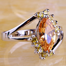 Brand New Gorgeous Jewelry Wholesale Women Marquise Round Cut Morganite Citrine 925 Silver Ring Size 8