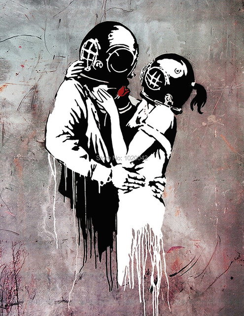 Envío gratis lienzo impreso Banksy Graffiti " Think Tank Deep Sea bailarines - 8 x 12 pulgadas Pray " Street arte de la pared decoración