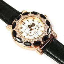 holiday sale high quality Leather Hello Kitty Watch Children women dress fashion Crystal quartz wrist Watch