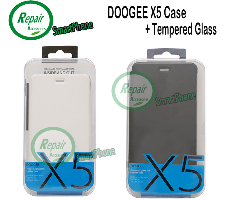 DOOGEE X5 Case 100 Original Leather Case Protective Cover Tempered Glass Film For DOOGEE X5 and