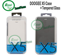 DOOGEE X5 Case 100% Original Leather Case Protective Cover + Tempered Glass Film For DOOGEE X5 and DOOGEE X5 Pro Smart Phone