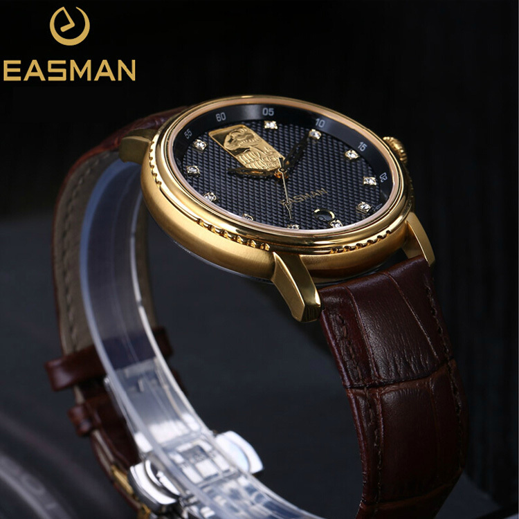 EASMAN Sheep Goat 24K Gold Watch Brand Men Watch Noble Business Luxury Quartz Watch Brown