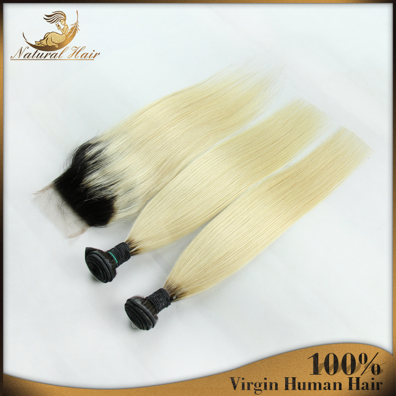 Human Hair Extension 100% Malaysian Virgin Hair Straight 3 Bundle Unprocessed Mixed Lace Closure For Woman Ombre Human Hair