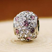 New Fashion Silver Bead Charm Full Crystal Bead Fit Women Pandora Bracelets & Bangles Necklace yw15738
