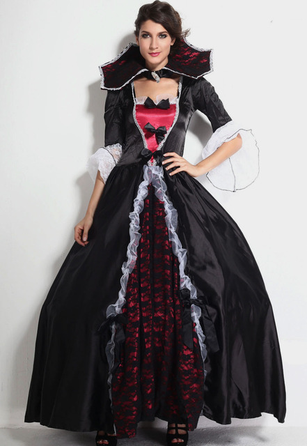 Adult Women Splendid Vampire Dress Halloween Costume Gothic Witch Floor Length Ball Gown Women Costumes +Petticoat Skirt E8840