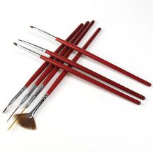 7Pcs Red Cosmetic Nail Art Tools Polish Pen Brush Set UV Gel DIY Decor NB018