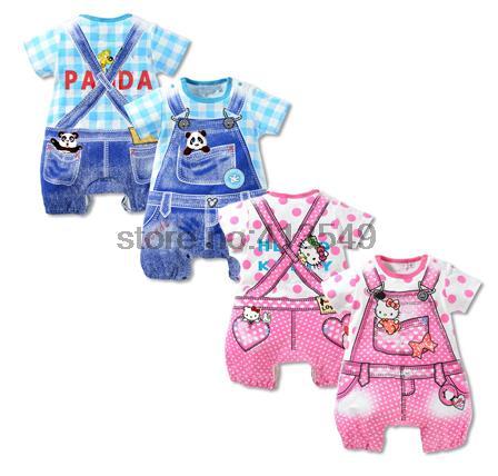 Лето новорожденный детские комбинезоны мальчики одежда hello kitty cat panda короткая рукавами детские комбинезоны девочки один штук комбинезон