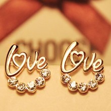 Fashion Accessories 2015 HOT New Arrival Wholesale Cute Gold Plated LOVE Letter Australia Crystal Stud Earrings For Women