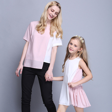 High-grade Family Matching Outfits mother & kids clothing 2016 Summer women shirts and girl dresses Mother And Daughter Clothes