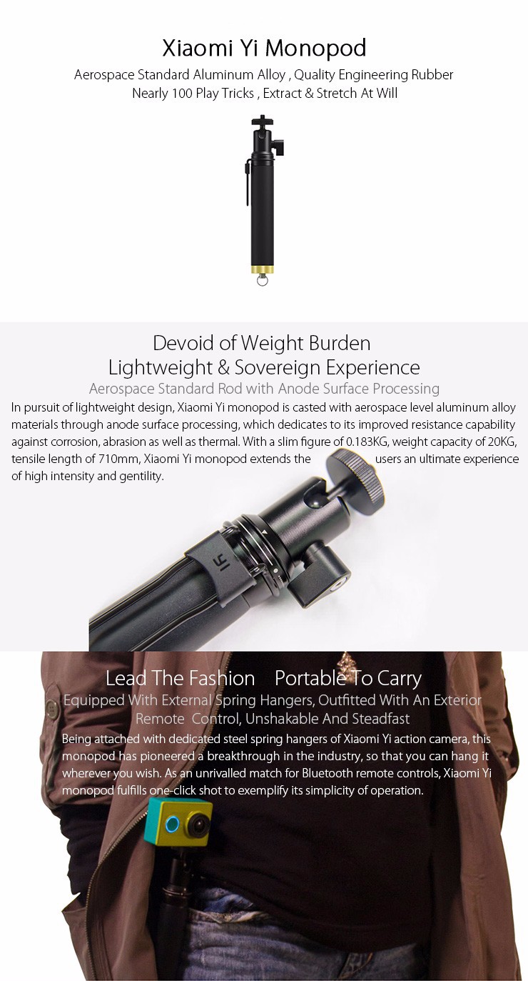 Original Xiaomi Alluminum Alloy Self Timer Monopod Selfie Stick For Xiaomi Yi Action Camera 188084 13