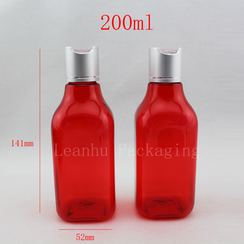 200ml empty red square shampoo container with luxury cap cosmetic packaging lotion cream plastic bottle,essential oils,cream PET