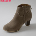MORAZORA 2016 Autumn new arrival nubuck leather ribbons zip boots square heel fashion ankle boots for