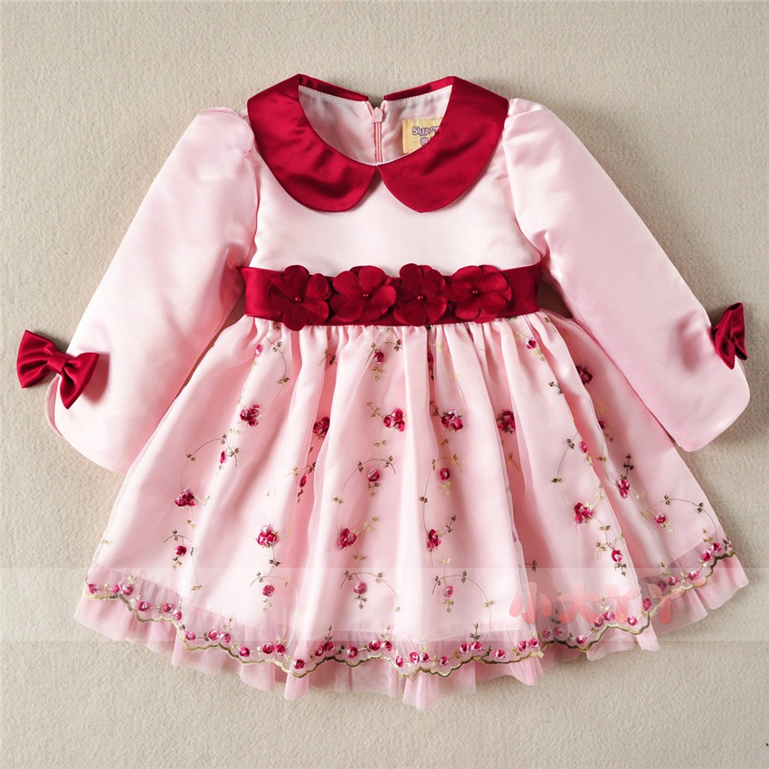 Spring&Autumn children's clothing kids girl long-sleeve print dress brand Girls princess dresses tulle flower formal baby cloth