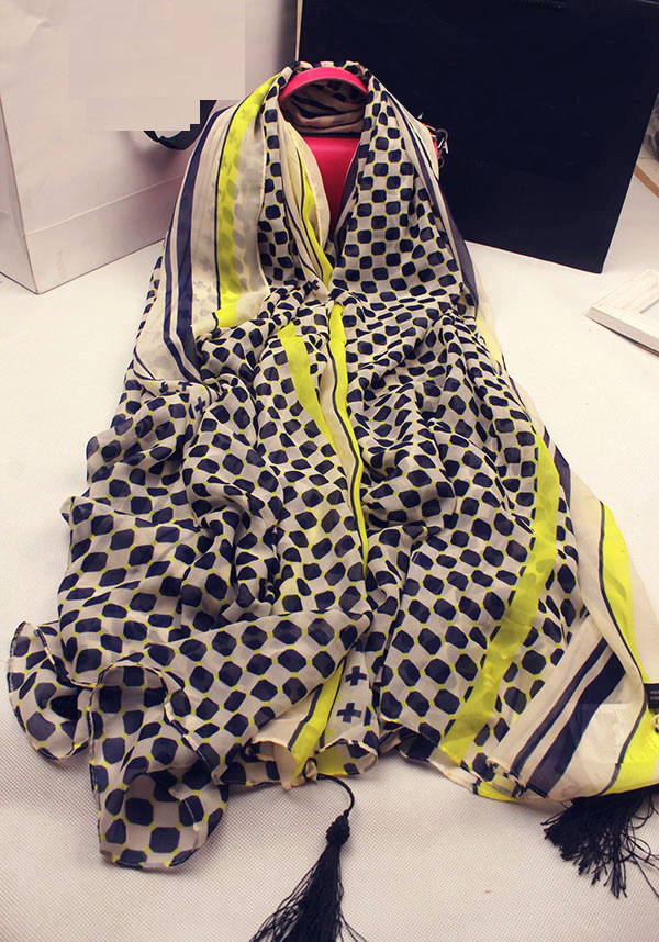 Plaid Silk Scarf Long Brand summer Printed Bandana Female font b Tartan b font Echarpes Fluorescent
