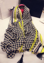 Plaid Silk Scarf Long Brand summer Printed Bandana Female font b Tartan b font Echarpes Fluorescent
