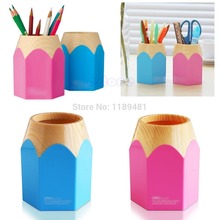 F85 Free Shipping Pink/Blue Pencil Makeup Brush Holder Pen Cup Box Desk Organizer Kids Gift New