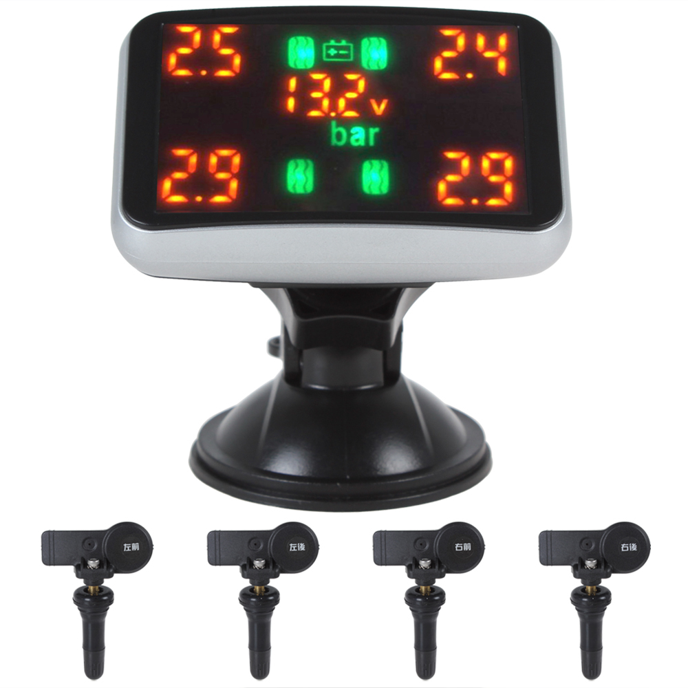Digital Display LED Monitor 4 x Sensors Car Tire Pressure Temperature Monitoring System Tyre Monitor