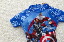 The new children s cartoon cute boys swimsuit piece boxer swimwear swimsuit hooded superhero