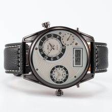 Three Time Zone Army Military OULM 3581 Men Watch With Leather Strap Quartz Japan Movt Quartz