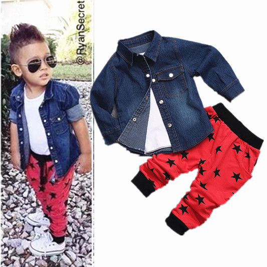 Children s boys clothing set 2015 New Denim jacket vest pants 3pccs coat Suit Baby Boys