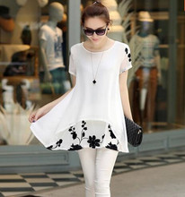 2016 M-5XL Plus Size Summer Chiffon Blouse Embroidery Short Sleeve O-neck Shirts Blouses Casual Women Clothing Blusa Feminina