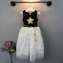 2015 Summer Children Kid Girls One Piece Dress Stars Sequins Tulle Bow Dress Tutu Dress Baby