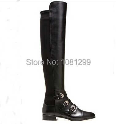 Plus Size 34-42 New 2014 Winter Knee High Boots Women Motorcycle Boots High Leg Riding Boots Low Heel genuine Leather Shoes